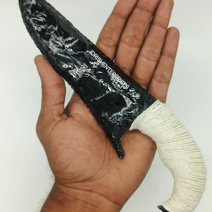 Large Obsidian Blade With White Thread Knife,Black Obsidian Athame,Viking,Obsidian Dagger,Obsidian Knives, Christmas Gift,10&quot;Inches.