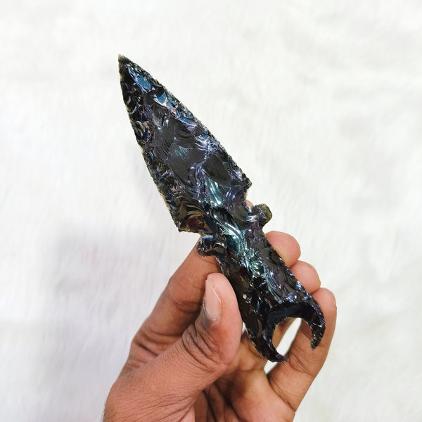 Rare Black Obsidian Athame Obsidian Knife, Man Handmade Knife Gemstone Gift For Her, Hand Knapped Black Obsidian Crystal Knife 5.5-6" inches