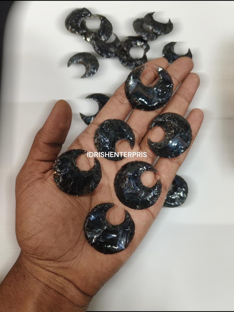 Black Obsidian Moon,hand Carved Crystal, Gamestone Moon, Pocket Crystal