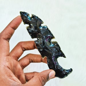 Black Obsidian Athame, Obsidian Knife, Crystal Daggers Gemstone Gift For Her, Hand Knapped Black Obsidian Crystal Knife 5.5-6&quot; inches