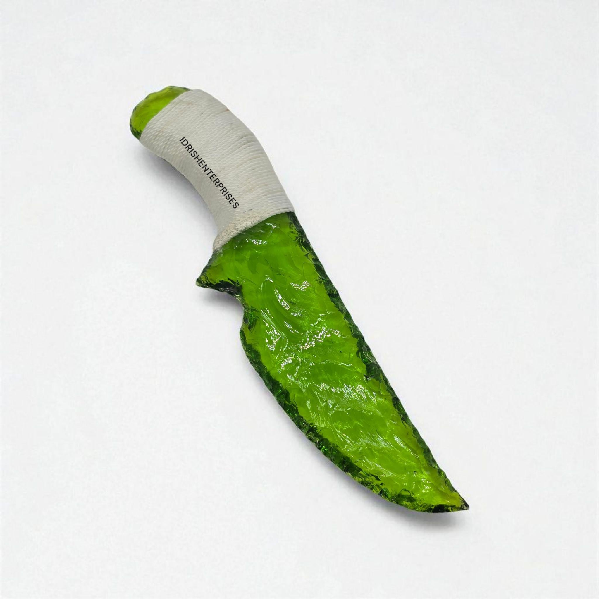 Handcrafted Green Obsidian Ritual Knife: Thread-wrapped Handle