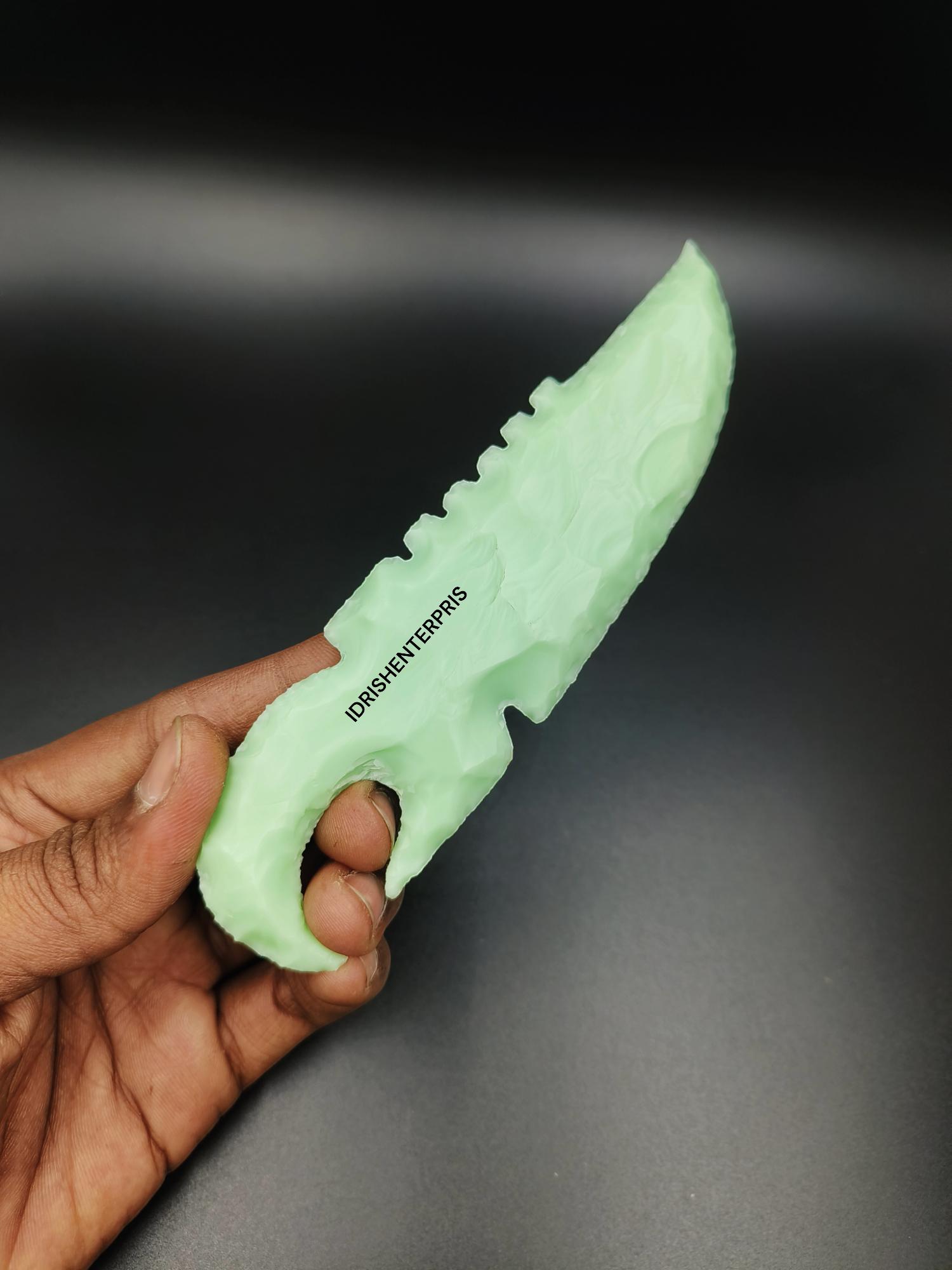 Rare Unique Chrysoprase Knife,Chrysoprase Glass,Hand Crafted Knives,chief Dagger, Obsidian Athame,Stone Blade5.5-6"Inches