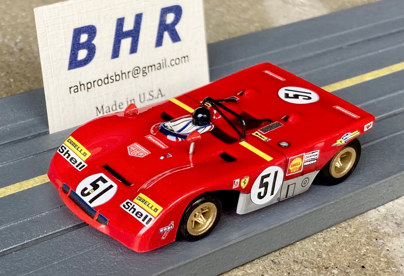 1971 Ferrari 312 PB, BHR Custom Body Slot Car, Artist Signed; HO 1