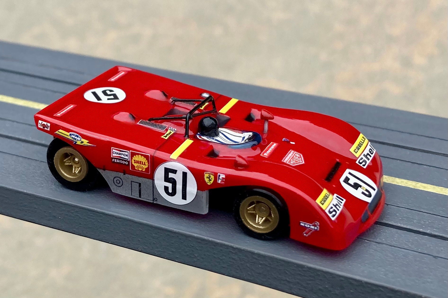 1971 Ferrari 312 PB, BHR Custom Body Slot Car, Artist Signed; HO 1