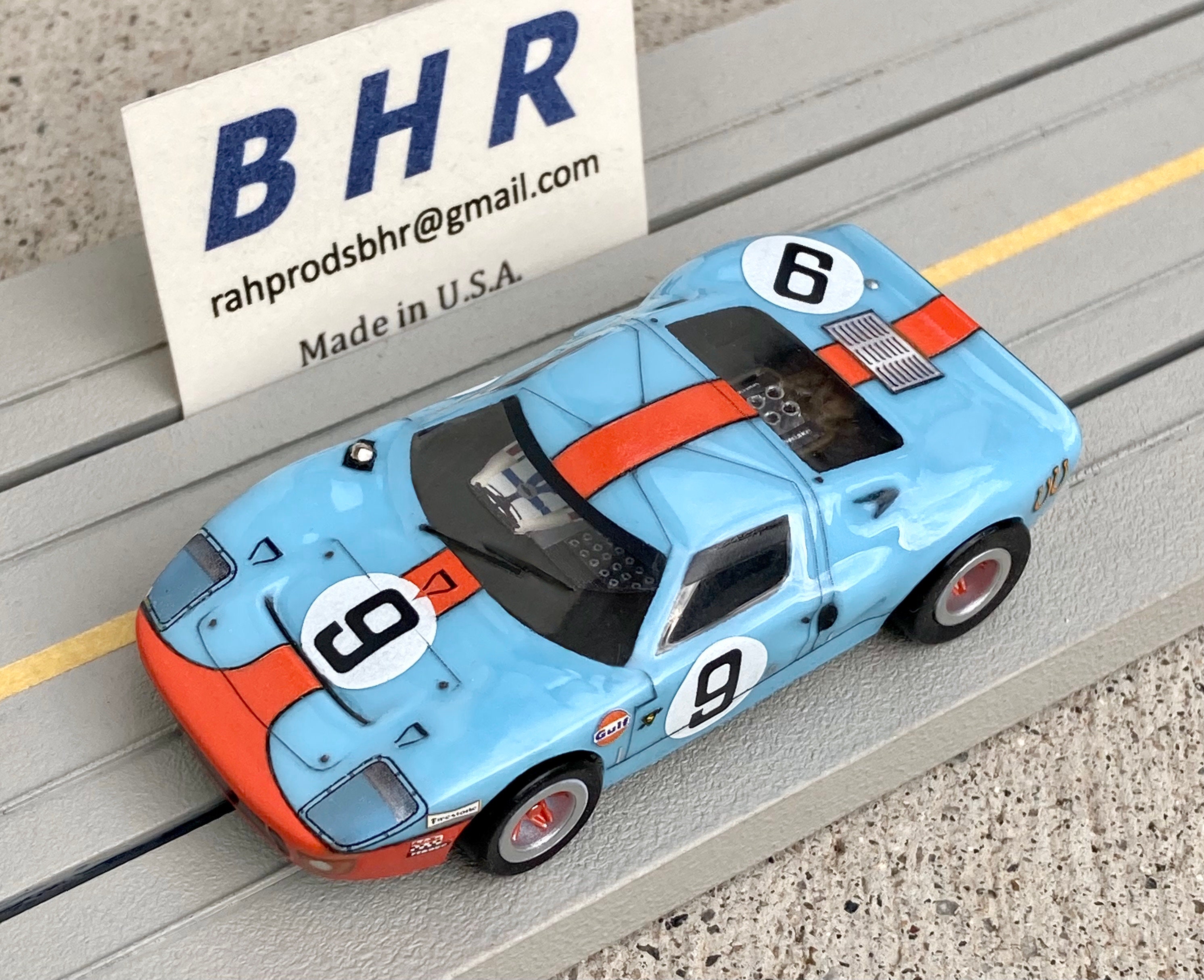 BHR 1968 Rodriguez Ford GT40 Custom Slot Car, Artist Signed; HO 1 