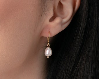VIVA Natural Freshwater Pearl Drop Earrings, Wedding Earrings, Gold Pearl Dangle Earrings, Bridesmaid Gift, Bridal Earrings, Gift for Her