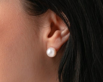 NAOMI (12 Styles) Big Pearl Stud Earrings, 4mm 6mm 8mm 10mm Freshwater Pearl Earrings, Sterling Silver Earrings, Bridesmaids Gift