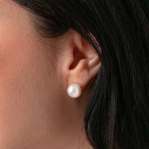 NAOMI (12 Styles) Big Pearl Stud Earrings, 4mm 6mm 8mm 10mm Freshwater Pearl Earrings, Sterling Silver Earrings, Bridesmaids Gift