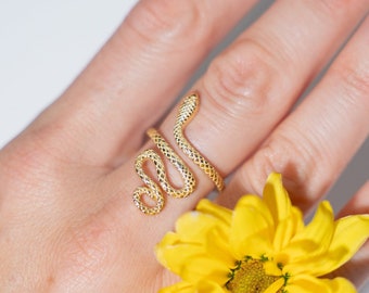 BEA Gold Vintage Snake Ring, Sterling Silver Snake Ring, Open Snake Ring, Animal Ring, Snake Wrap Ring, Adjustable Ring, Gift for Her