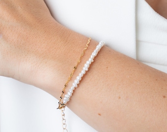 LIZZIE Multistrand Pearl Chain Bracelet, Gold Pearl Bracelet, Small Dainty Pearl Bracelet, Freshwater Pearl Bracelet, Gift for Her