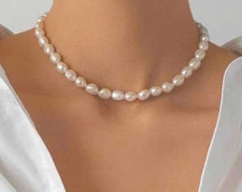 Ras de cou OSCAR véritable collier de perles baroques, collier de perles d'eau douce pour femme, gros collier de perles irrégulières pour homme, bijoux en perles, cadeau pour elle