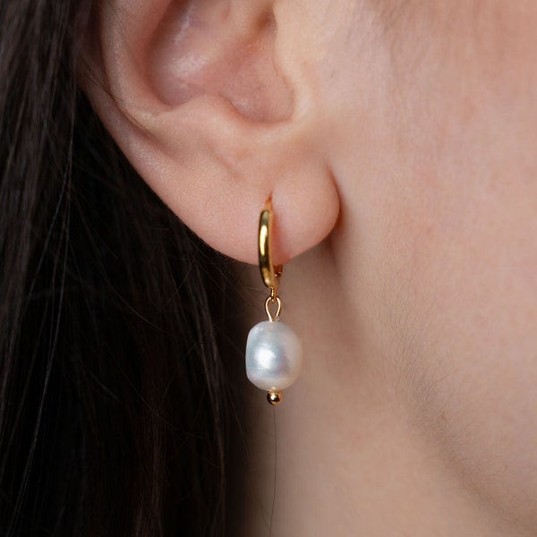 SLOANE Gold Filled Freshwater Pearl Earrings, Real Baroque Pearl Hoop Earrings, Pearl Jewelry, Wedding Jewelry, Bridesmaid Gifts, Handmade