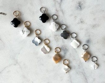 JOLIE Clover Charms with Natural Stone or Shell, Pendant for Earrings or Necklace, Personalized Handmade Jewelry, Gift for Her