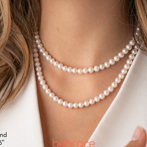 CAMILLE 6mm echte Süßwasserperlen Halskette für Frauen, klassische Perlenkette, natürliche weiße runde Perlen, Hochzeitshalskette, Geschenk für Sie Bild 1