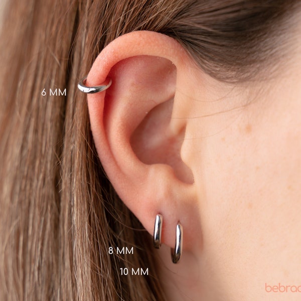 Pendientes de aro de plata de ley ELLE, pendientes de plata, pendientes de aro pequeños, pendientes de aro gruesos pequeños, pendientes para el día a día, pendientes minimalistas