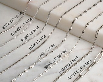 MINIMALIST Silver Chain Necklace, Twist Rope Dainty Beaded Sparkle Silver Necklace for Women Men Kids, Everyday Jewelry, UNISEX Waterproof