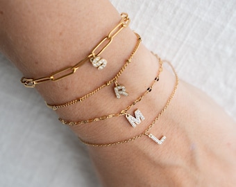 BETTY Dainty Gold Initial Bracelet Chain, Charm Bracelets, Paperclip Bracelet, Beaded Bracelet, Simple Delicate Bracelet, Gift for Her