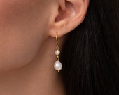 HAZEL Baroque Pearl Earrings, Sterling Silver Real
