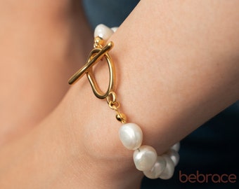 MAYA Baroque Freshwater Pearl Bracelet, 18K Gold Pearl Bracelet for Women, Irregular Real Cultured Pearl Bracelet Men, Gift for Her