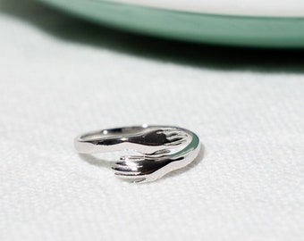 KITANA Sterling Silver Hug Ring, Stackable Ring, Love Ring, Silver Ring, Open Ring, Adjustable Ring, Hugging Hand Ring, Gift for Women