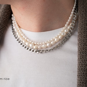 freshwater pearl necklace for men and women, 4-5 mm rice pearls, white cultured pearl choker, 14", 16", 18", 20", 22", 24", 26"