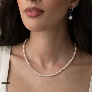 pearl necklace, 3-4mm round freshwater pearls, white cultured pearl choker, 14", 16", 18", 20", 22", 24", 26"