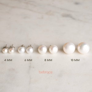 NAOMI Sterling Silver Pearl Stud Earrings, 4 6 8 10 mm Freshwater Pearl Earrings, Pearl Jewelry, Bridesmaids Earrings, Gift for Her