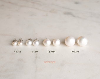 NAOMI Sterling Silver Pearl Stud Earrings, 4 6 8 10 mm Freshwater Pearl Earrings, Pearl Jewelry, Bridesmaids Earrings, Gift for Her