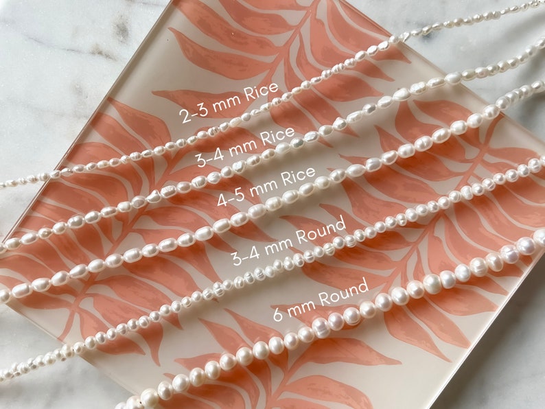 pearl necklace, 6mm round pearls, 2-3mm tiny pearls, 3-4mm small rice pearls, 3-4mm round freshwater pearls, white cultured pearl choker, 14", 16", 18", 20", 22", 24", 26"