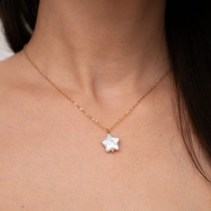 TESSA Star Pearl Necklace, Gold Star Necklace, Star Charm Necklace, Irregular Pearl Pendant, Dainty Necklace, Bridesmaid Gift, Gift for Her