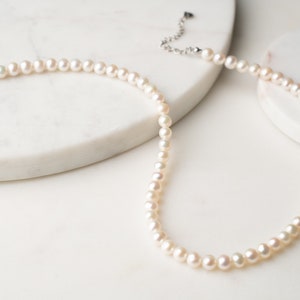 AMALFI SET Freshwater Pearl Necklace and Earrings, Real Cultured Pearl Necklace and Pearl Studs, White Round Pearls, Bridal Wedding Necklace image 2