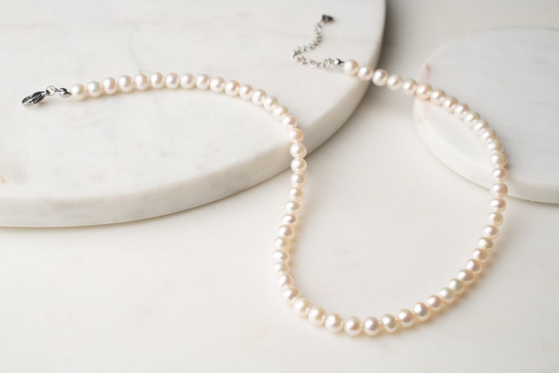 AMALFI SET Freshwater Pearl Necklace and Earrings, Real Cultured Pearl Necklace and Pearl Studs, White Round Pearls, Bridal Wedding Necklace image 2