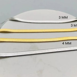 JIN Herringbone Chain Necklace, 18K Gold Snake Chain Necklace, Flat Snake Chain Choker, Herringbone Choker Necklace, Gift for Her