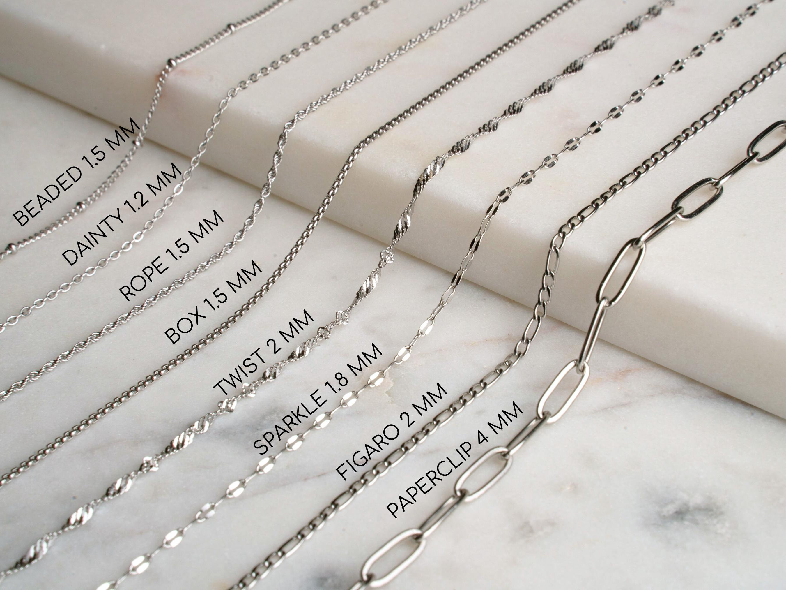 MINIMALIST Silver Chain Necklace, Twist Rope Dainty Beaded Sparkle Silver Necklace for Women Men Kids, Everyday Jewelry, UNISEX Waterproof