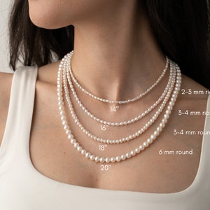 pearl necklace, 6mm round pearls, 2-3mm tiny pearls, 3-4mm small rice pearls, 3-4mm round freshwater pearls, white cultured pearl choker, 14", 16", 18", 20", 22", 24", 26"