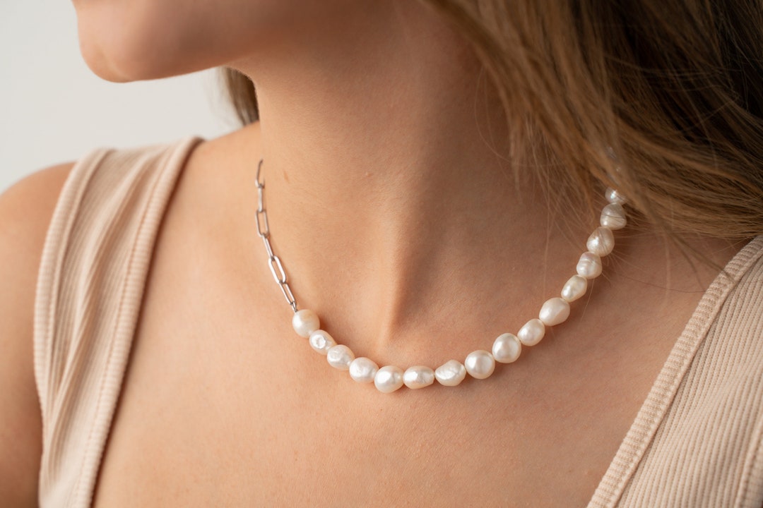 LORI Mismatched Baroque Pearl Necklace Women, Real