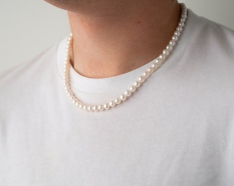 Collier de perles pour homme RYLIE 8 mm, véritable collier de perles d'eau douce pour homme, perles rondes blanches, gros collier de perles, cadeau pour lui, cadeau pour homme
