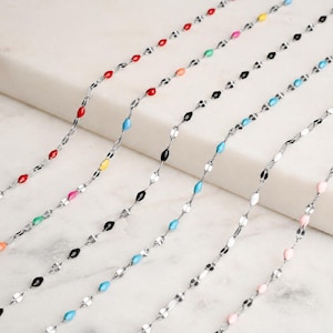 RAINBOW Silver Chain Sparkle Necklace, Glitter Multi Color Chain Necklace, Shimmering Choker, Minimalist Necklace, Summer Necklace