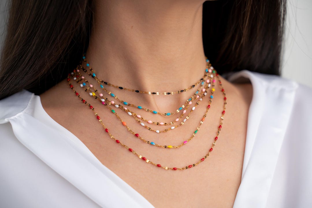 Good Colorful Chain RAINBOW Sparkle Chain Necklace, Gold Glitter Multi Color Chain Necklace ...