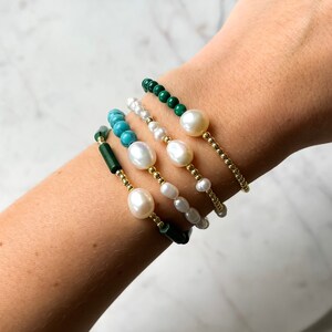 SKY MINI 6 mm Turquoise Bracelet with Freshwater Pearls, Rice Pearl Bracelet, Beaded Bracelet, Gold Turquoise Bracelet, Handmade Jewelry image 7