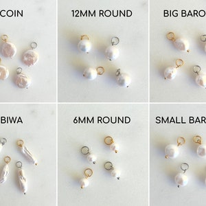 pearl charms for the necklace or hoop earrings, 18K gold or stainless steel material, baroque, flat coin, biwa, round, pink, purple, black pearl charms