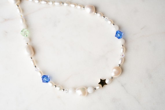 CRYSTAL Freshwater Pearl Necklace Women, Baroque Pearl