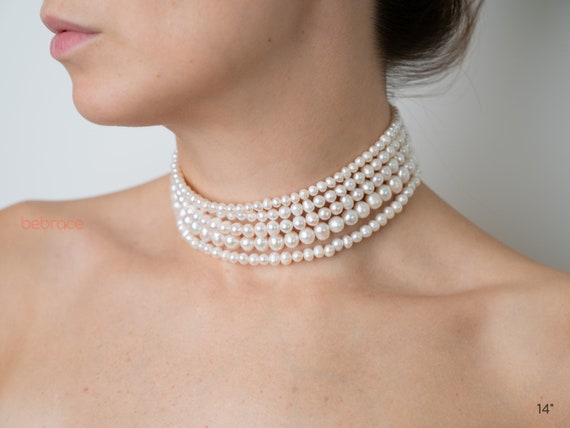  Pearl Choker Necklace for Women Lady - 3 Layered White