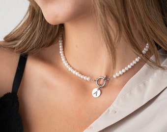 Collier personnalisé de perles d'eau douce NAME, collier de lettres de perles initiales personnalisé, tour de cou en perles fines pour femme, cadeau pour elle