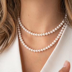 AMALFI SET Freshwater Pearl Necklace and Earrings, Real Cultured Pearl Necklace and Pearl Studs, White Round Pearls, Bridal Wedding Necklace image 3