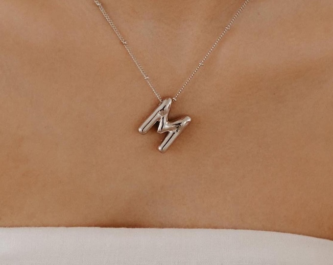 JOY Bubble Letter Necklace, Personalized Initial Necklace, Gold Silver Letter Pendant, Custom Personalized Jewelry, Bridesmaids Gift