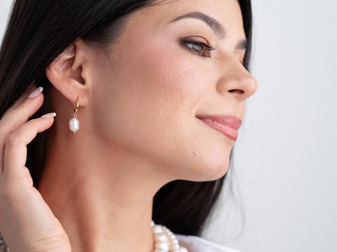 SLOANE (12 Styles) Freshwater Pearl Hoop Earrings, Real Baroque