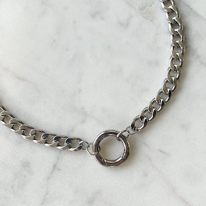 thick curb link chain necklace with round multi-functional clasp, waterproof hyperallergenic stainless steel Cuban link chain choker