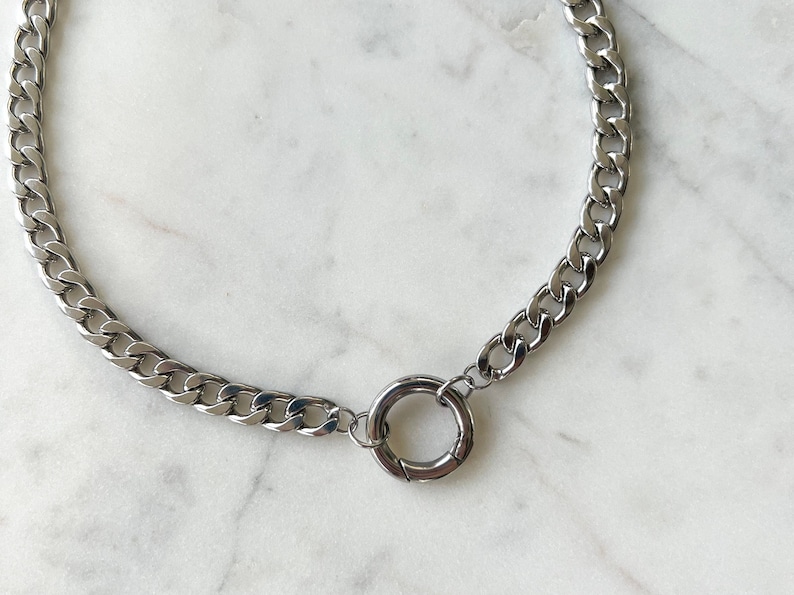 thick curb link chain necklace with round multi-functional clasp, waterproof hyperallergenic stainless steel Cuban link chain choker