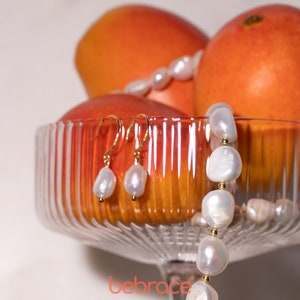 VIVA Sterling Silver Baroque Pearl Drop Earrings, Real Freshwater Pearl Earrings, Gold Pearl Dangle Earrings, Bridesmaid Gift, Gift for Her image 6